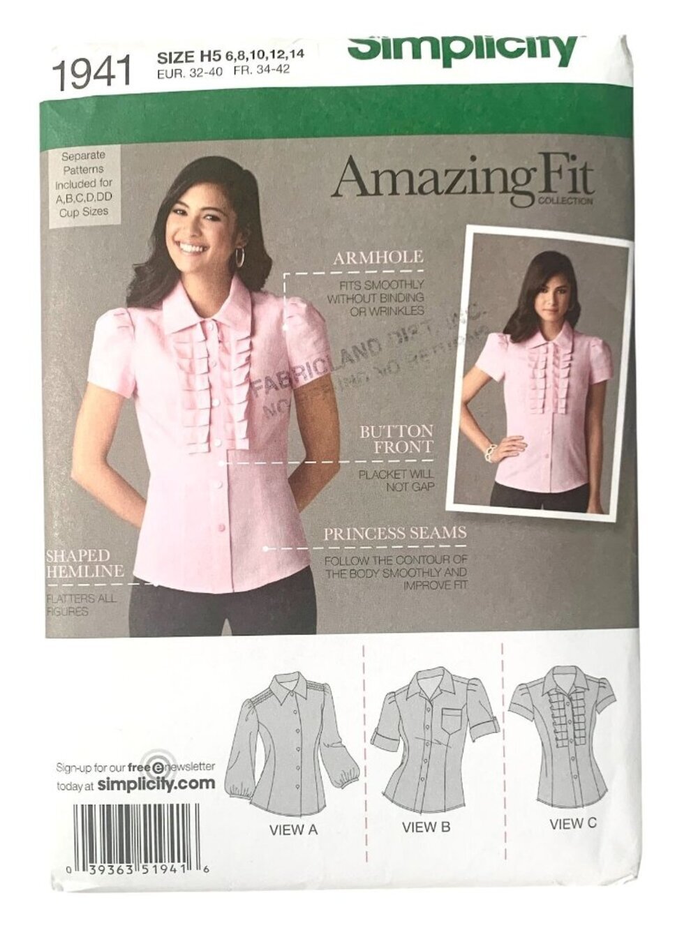 Simplicity 1941 Pattern Misses "Amazing Fit" blouse Uncut Size 6 8 10 12 14